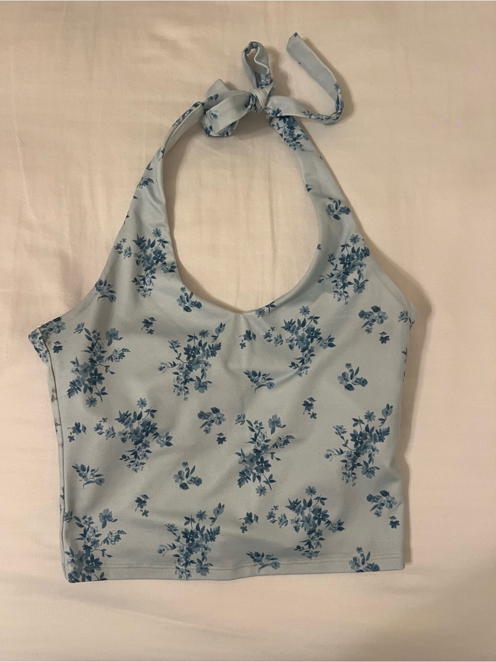 Hollister Light Blue Halter Tank with Navy Floral Print